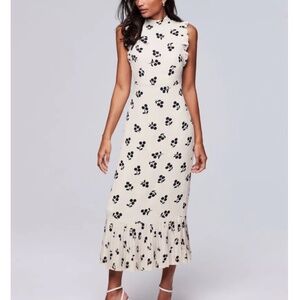 Mint Velvet size 8 maxi dress floral pleated sleeveless sheath chiffon beige